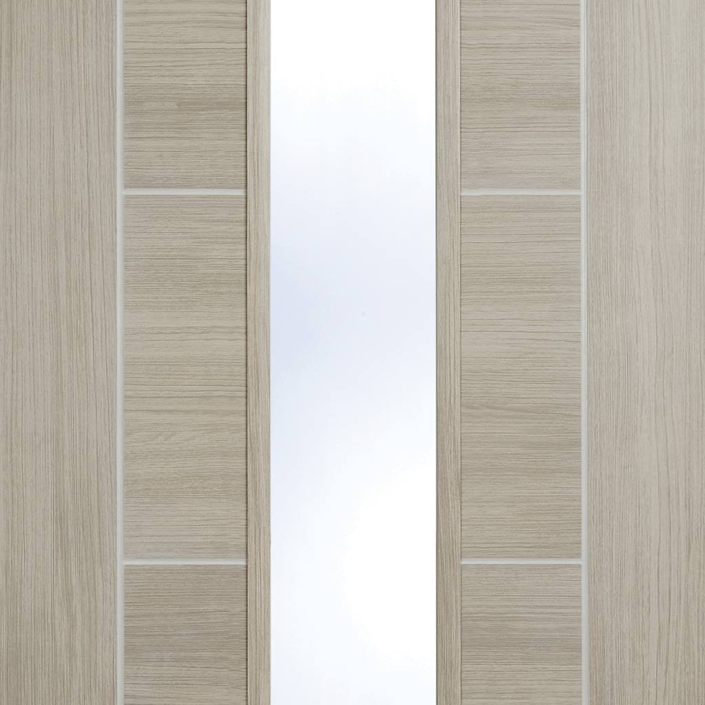 Laminate Vancouver Light Grey Door Pair - Clear Glass - Prefinished