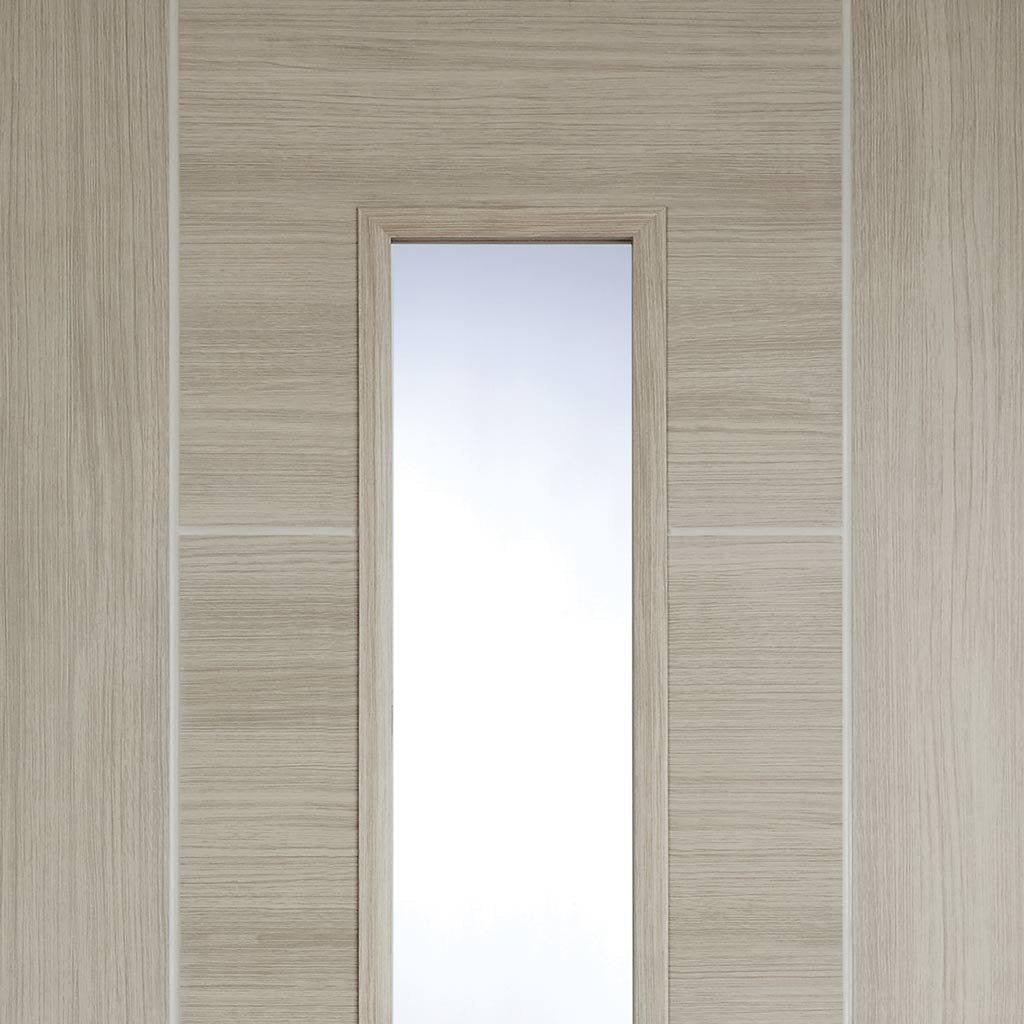 Laminate Vancouver Light Grey Single Evokit Pocket Door Detail - Clear Glass - Prefinished