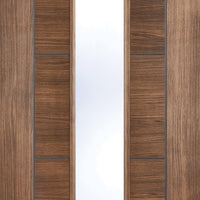 Laminate Vancouver Walnut Door Pair - Clear Glass - Prefinished