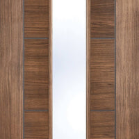 Laminate Vancouver Walnut Single Evokit Pocket Door Detail - Clear Glass - Prefinished