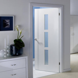 Image: Door and Frame Kit - Sierra Blanco Door - Frosted Glass - White Painted