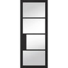 Single Sliding Door & Wall Track - Chelsea 4 Pane Black Primed Door - Clear Glass
