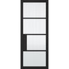 Chelsea 4 Pane Black Primed Single Evokit Pocket Door - Clear Reeded Glass