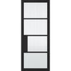 Single Sliding Door & Wall Track - Chelsea 4 Pane Black Primed Door - Clear Reeded Glass