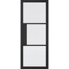 Tribeca 3 Pane Black Primed Double Evokit Pocket Doors - Clear Reeded Glass