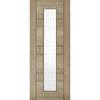 Double Sliding Door & Straight Antique Rust Track - Edmonton Light Grey Door - Clear Glass with Frosted Lines - Prefinished