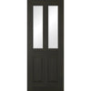 Double Sliding Door & Straight Antique Rust Track - Richmond Smoked Oak door - Clear Glass - Prefinished