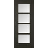 Five Folding Doors & Frame Kit - Vancouver Smoked Oak Internal Doors - Clear Glass - Prefinished