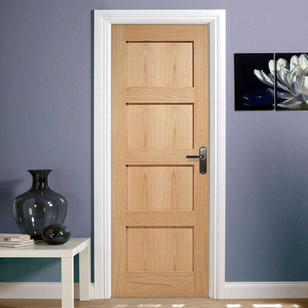 Fire Door, Contemporary 4 Panel Oak - 1/2 hour Fire Rated.