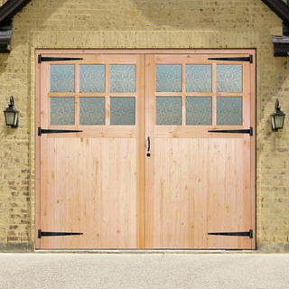 Image: European Pine Garage Door Pair - Flemish Single Glazing - Unfinished