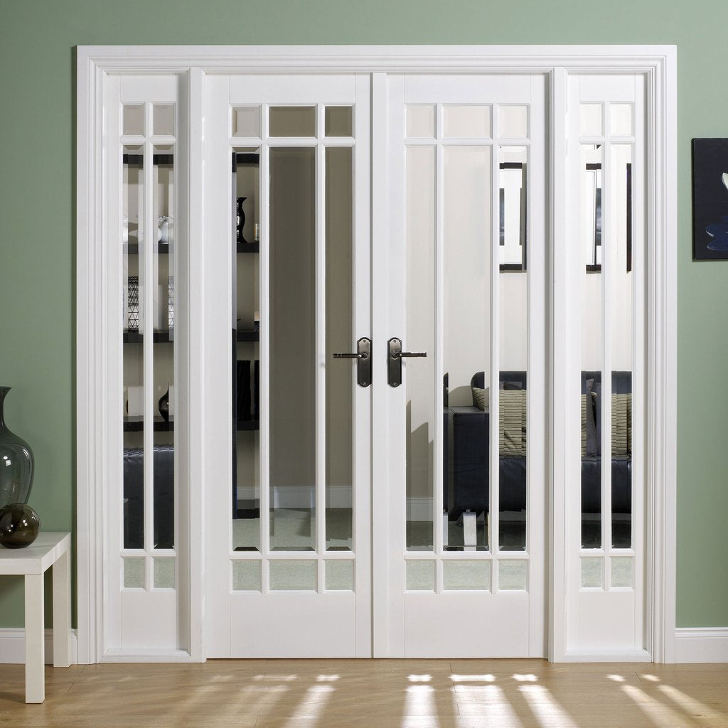 W6 Manhattan Room Divider Door & Frame Kit - Bevelled Clear Glass - White Primed - 2031x1904mm Wide