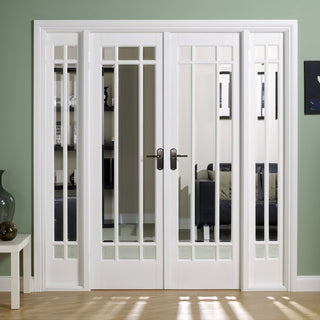 Image: W6 Manhattan Room Divider Door & Frame Kit - Bevelled Clear Glass - White Primed - 2031x1904mm Wide
