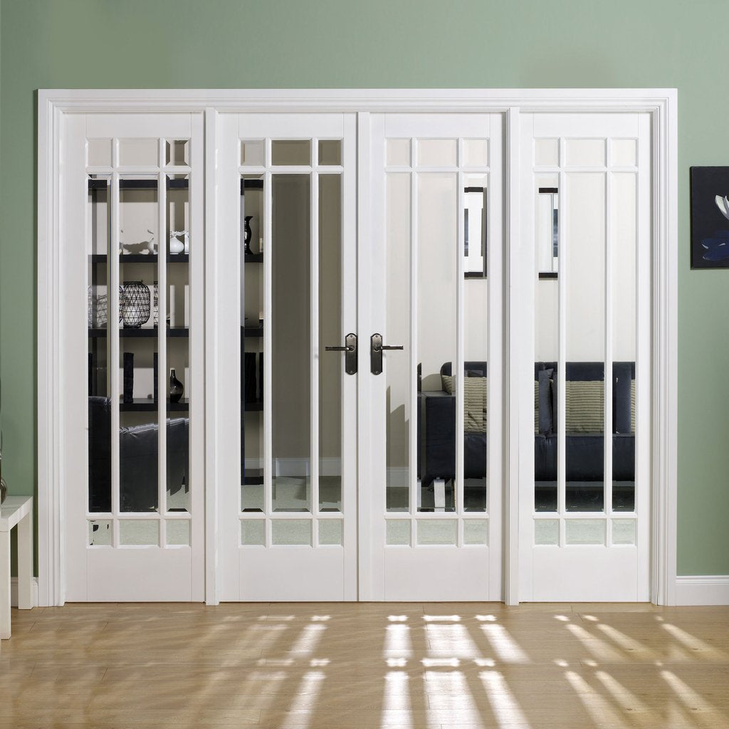 W8 Manhattan Room Divider Door & Frame Kit - Bevelled Clear Glass - White Primed - 2031x2478mm Wide