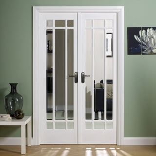 Image: W4 Manhattan Room Divider Door & Frame Kit - Bevelled Clear Glass - White Primed - 2031x1246mm Wide