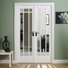 W4 Manhattan Room Divider Door & Frame Kit - Bevelled Clear Glass - White Primed - 2031x1246mm Wide