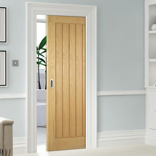 Image: Mexicano Oak Evokit Pocket Fire Door - Vertical Lining - 30 Minute Fire Rated - Prefinished