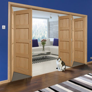 Image: Five Folding Doors & Frame Kit - Contemporary 4 Panel Oak 3+2 - Unfinished