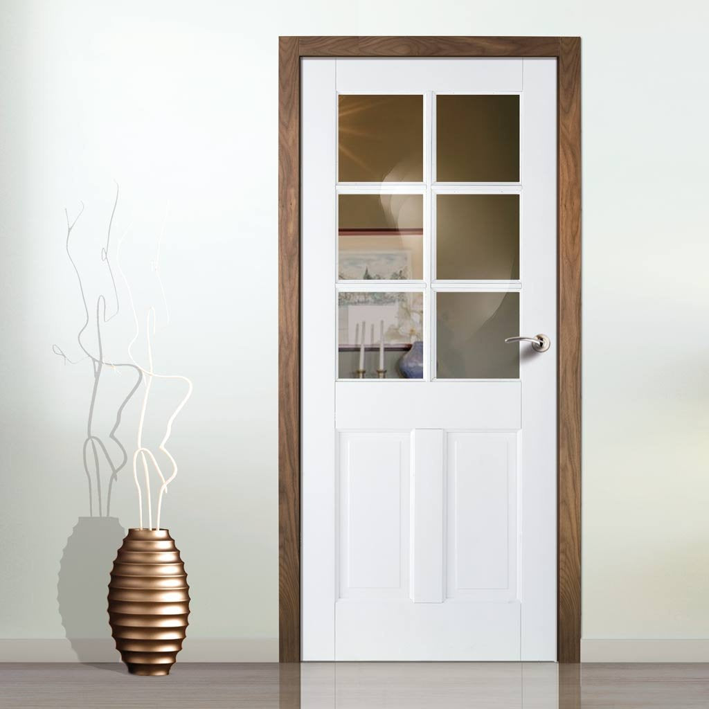 Canterbury 6 Pane 2 Panel Door - Clear Glass - White Primed