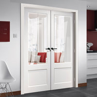 Madison White Primed Door Pair - Clear Bevelled Glass