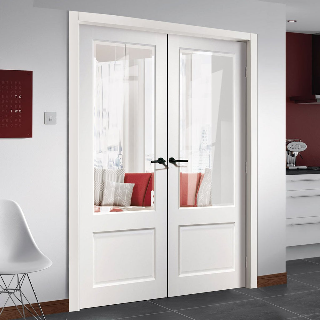 Bespoke Madison White Primed Internal Door Pair - Clear Bevelled Glass