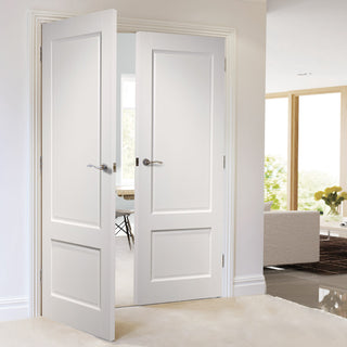 Image: Madison White Primed Panel Door Pair