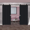 Top Mounted Black Sliding Track & Solid Wood Double Doors - Eco-Urban® Malmo 4 Panel Doors DD6401 - Shadow Black Premium Primed