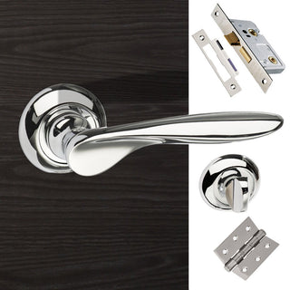 Image: Malta Mediterranean Bathroom Lever on Round C Rose - Polished Chrome Handle Pack