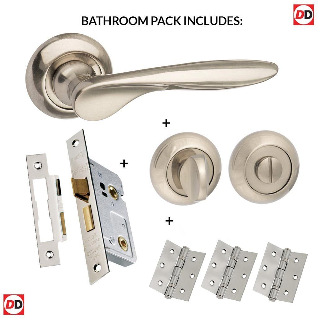 Malta Mediterranean Bathroom Lever on Round C Rose - Satin Nickel Handle Pack