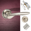 Malta Mediterranean Bathroom Lever on Round C Rose - Satin Nickel Handle Pack