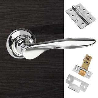 Image: Malta Mediterranean Fire Lever on Round C Rose - Polished Chrome Handle Pack