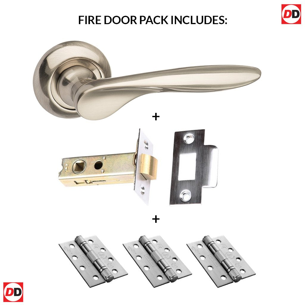 Malta Mediterranean Fire Lever on Round C Rose - Satin Nickel Handle Pack
