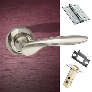 Image: Malta Mediterranean Fire Lever on Round C Rose - Satin Nickel Handle Pack