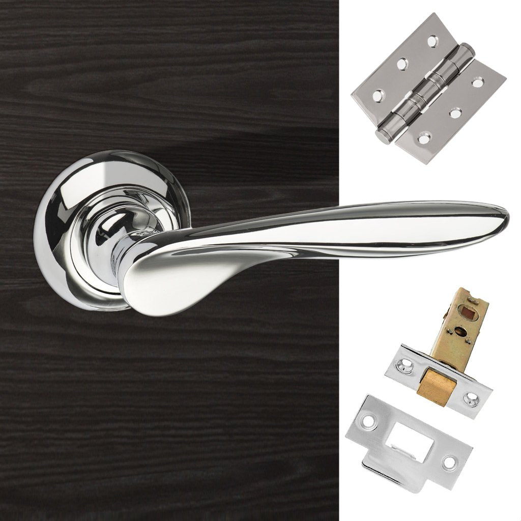 Malta Mediterranean Lever on Round C Rose - Polished Chrome Handle Pack