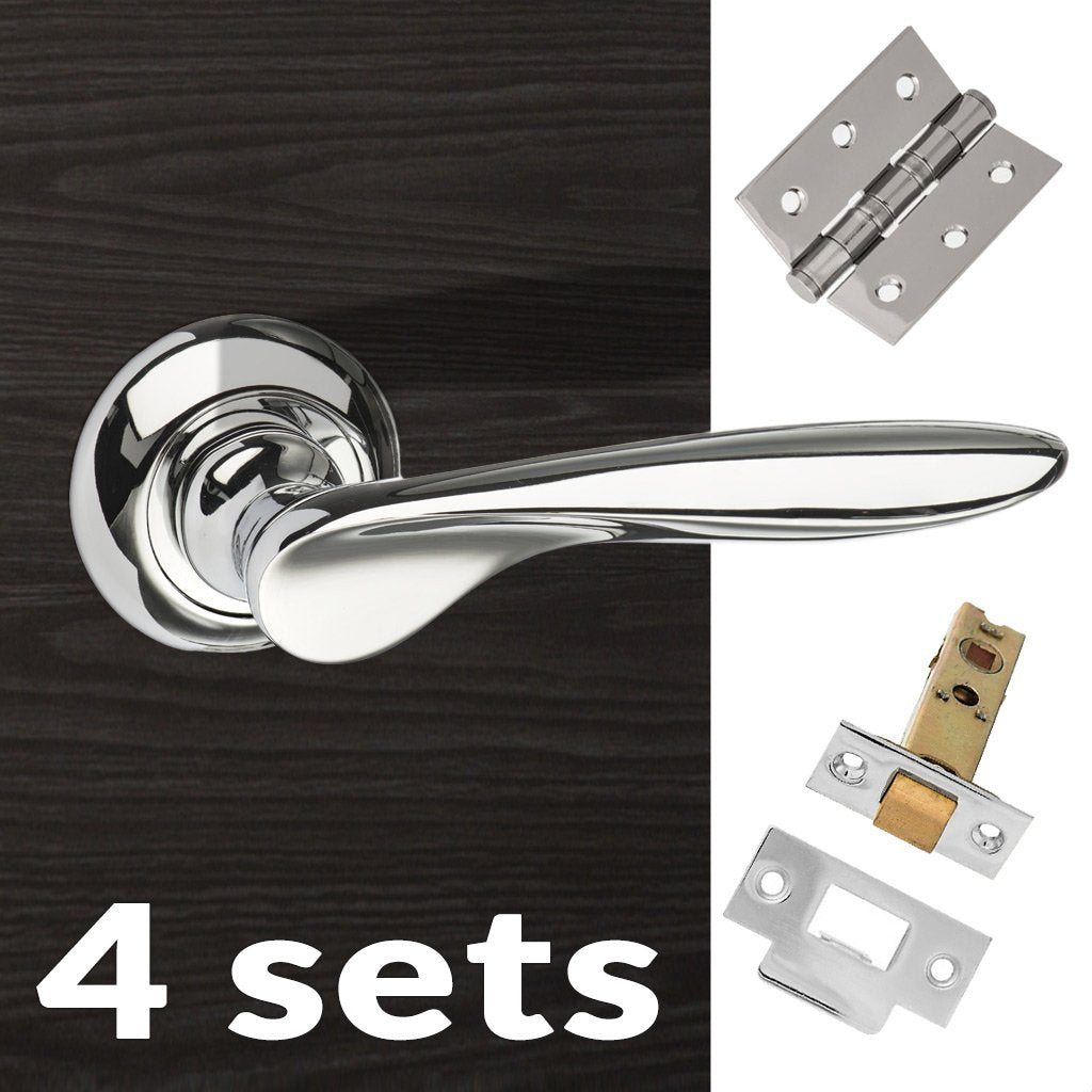 Four Pack Malta Mediterranean Lever on Round C Rose - Polished Chrome Handle