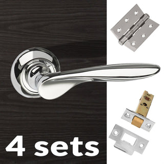 Image: Four Pack Malta Mediterranean Lever on Round C Rose - Polished Chrome Handle