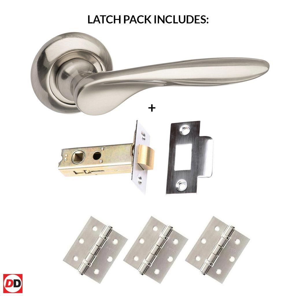 Malta Mediterranean Lever on Round C Rose - Satin Nickel Handle Pack