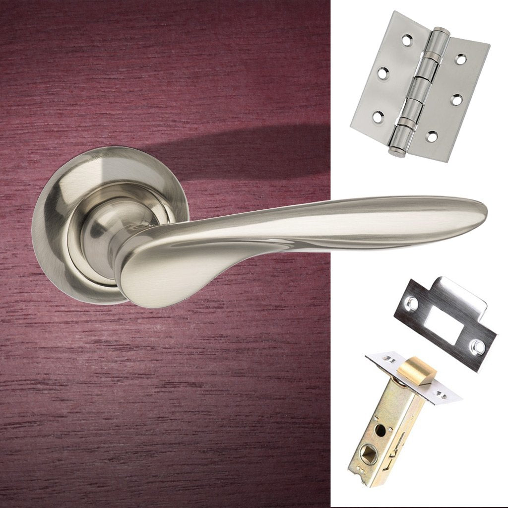 Malta Mediterranean Lever on Round C Rose - Satin Nickel Handle Pack