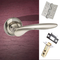 Malta Mediterranean Lever on Round C Rose - Satin Nickel Handle Pack