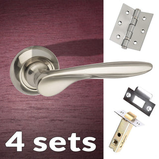 Image: Four Pack Malta Mediterranean Lever on Round C Rose - Satin Nickel Handle