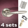 Four Pack Malta Mediterranean Lever on Round C Rose - Satin Nickel Handle