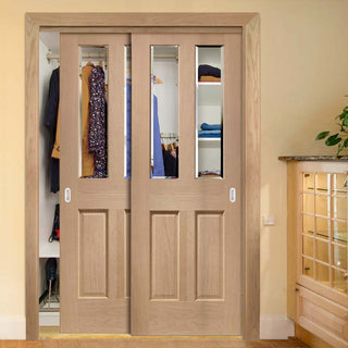 Image: Bespoke Thruslide Malton Oak Glazed 2 Door Wardrobe and Frame Kit