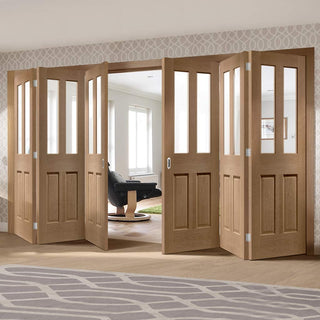 Image: Bespoke Thrufold Malton Oak Glazed Folding 3+3 Door - No Raised Mouldings