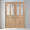 Malton Oak Internal Door Pair - Bevelled Clear Glass - No Raised Mouldings