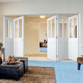 Image: Bespoke Thrufold Malton Shaker White Primed Glazed Folding 3+2 Door