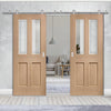 Sirius Tubular Stainless Steel Sliding Track & Malton Oak Double Door - Bevelled Clear Glass - Prefinished