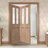 Two Folding Doors & Frame Kit - Malton Oak 2+0 - Bevelled Clear Glass - No Raised Mouldings - Unfinished