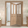 Two Folding Doors & Frame Kit - Malton Oak 2+0 - Bevelled Clear Glass - No Raised Mouldings - Unfinished