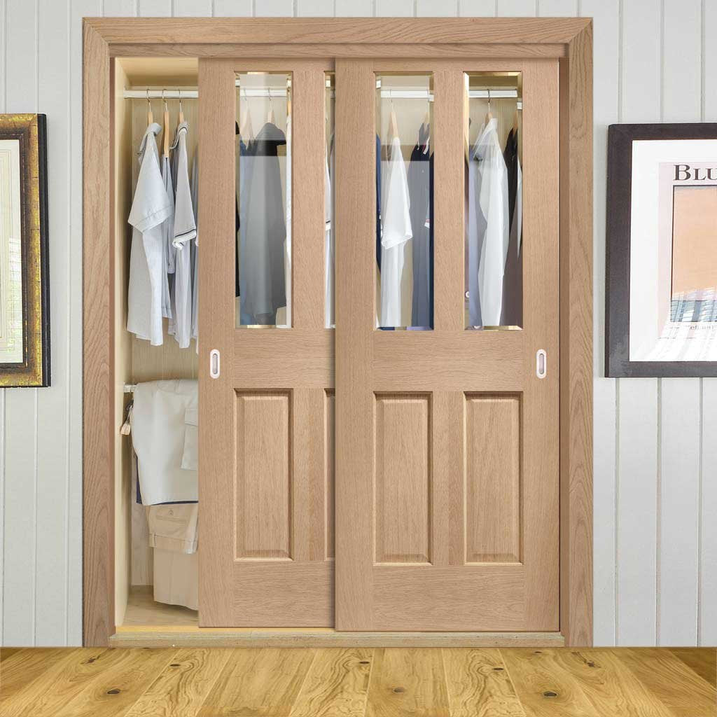 Bespoke Thruslide Malton Oak Glazed 2 Door Wardrobe and Frame Kit - Prefinished