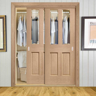 Image: Bespoke Thruslide Malton Oak Glazed 2 Door Wardrobe and Frame Kit - Prefinished