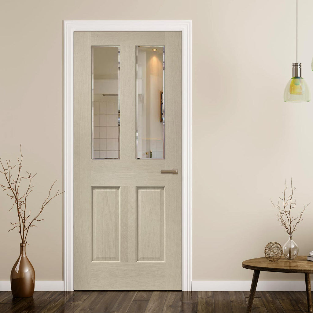 Oak interior door with elegant bevelled glass